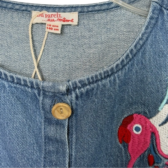 DU PAREIL AU MÊME Embroidered Denim Bird Dress Girl’s 10 Yrs (140 cm) DPAM - Picture 4 of 7